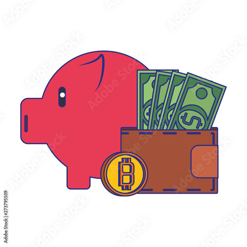 Bitcoin cryptocurrency digital money symbols blue lines