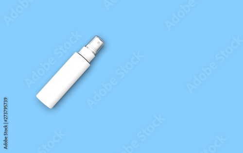 Blank white cosmetic spray bottle on color background