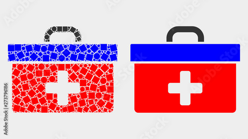 Dotted and flat medical case icons. Vector mosaic of medical case formed of scattered rectangle elements and circle elements.