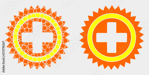 Dotted and flat medical cross icons. Vector mosaic of medical cross designed of random dots and circle dots.