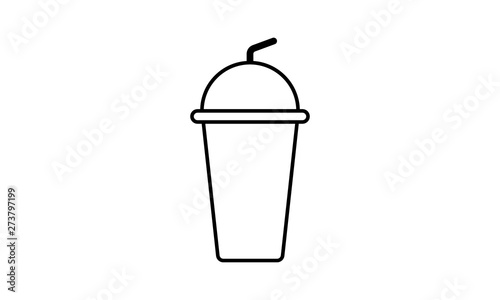 milkshake outline icon, refreshing beverage glass symbol, plastic cup with straw and cup 
