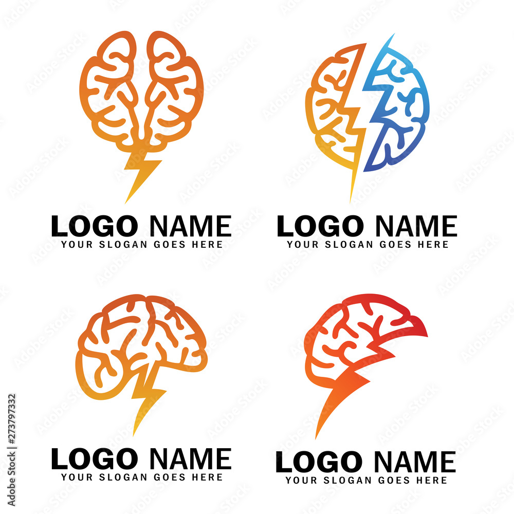 Brain thunder logo collection, brain vector logo Brain thunder logo collection, brain vector logo
