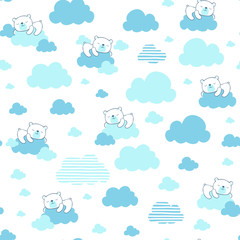 Handdoek met foto Slapende dieren patronen Dromende beertjes op blauwe wolken  © Sergio Hayashi