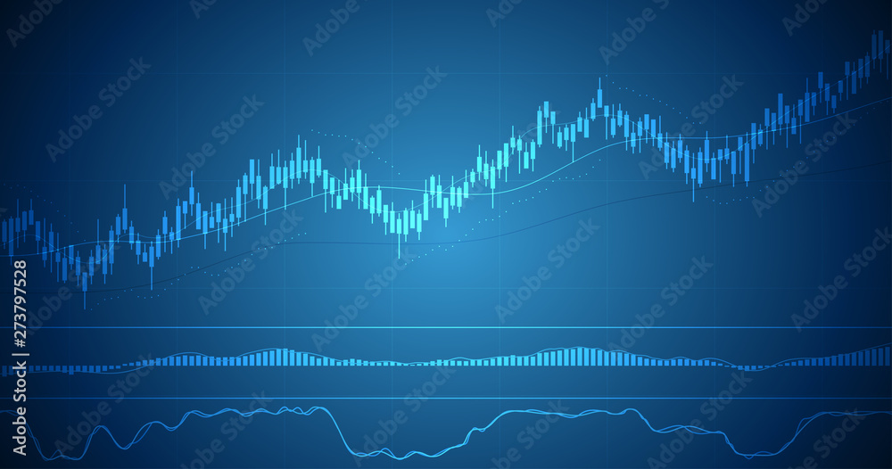 Widescreen Abstract financial graph with uptrend line and candlestick chart of stock market in blue color background Widescreen Abstract financial graph with uptrend line and candlestick chart of stock market in blue color background