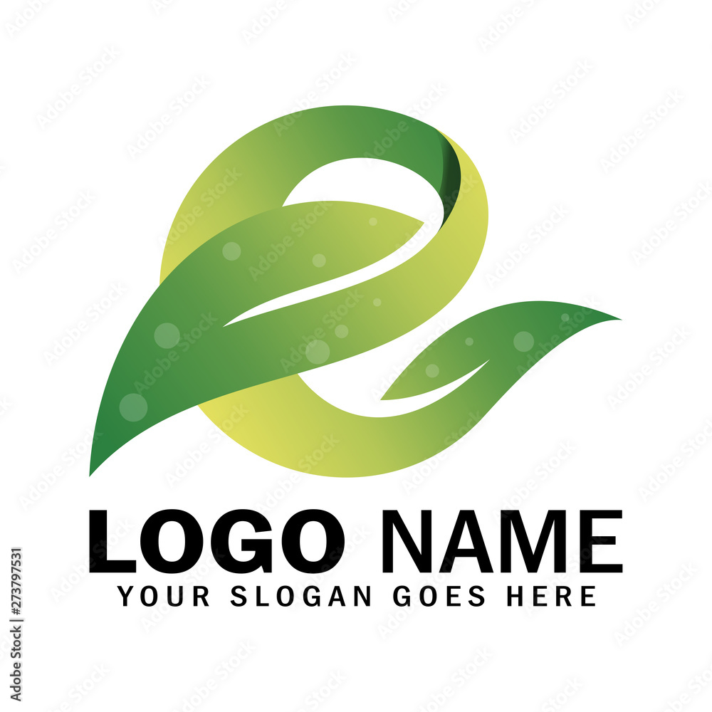 Letter E leaf, initial E to nature symbol. Green leaf logo identity ...