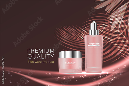 Beauty product, pink cosmetic containers with advertising background ready to use, luxury skin care ad, illustration vector.