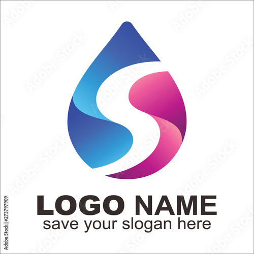 Letter S water logo. Logo for blood, oil, gas and water donor companies - Vector