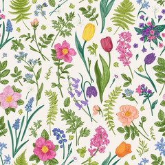 Fototapete Kleine Blumenmuster Florales nahtloses Blütenmuster Vintage  © Lisla