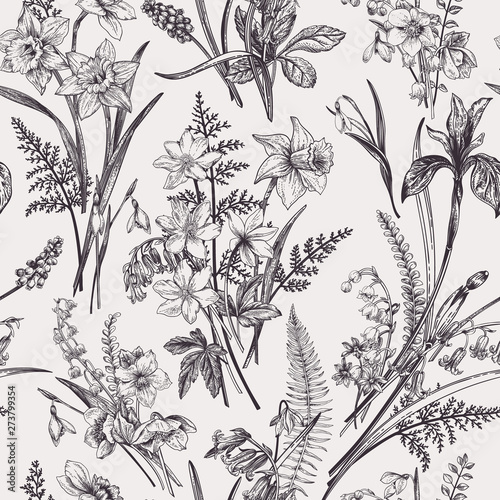 Seamless pattern with  garden flowers.