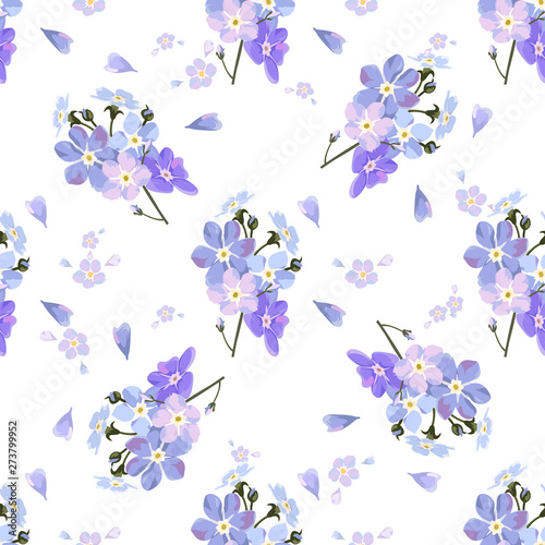 Vintage seamless pattern with field small blue flowers on white background. © WI-tuss