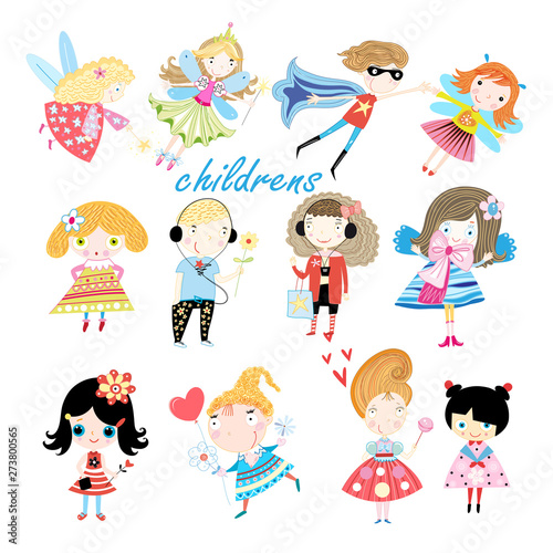Vector set of cheerful little children