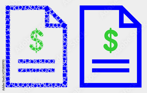 Dotted and flat price page icons. Vector mosaic of price page constructed of irregular rectangle elements and round elements.