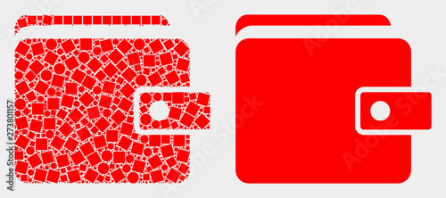 Dotted and flat purse icons. Vector mosaic of purse designed of irregular dots and spheric dots.