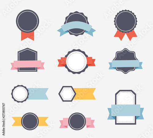 Flat design of labels, ribbon banners, Banner Web Sticker illustration.