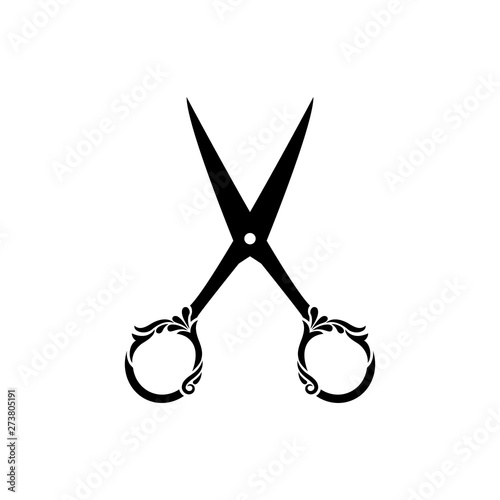 scissors black silhouette with ornament