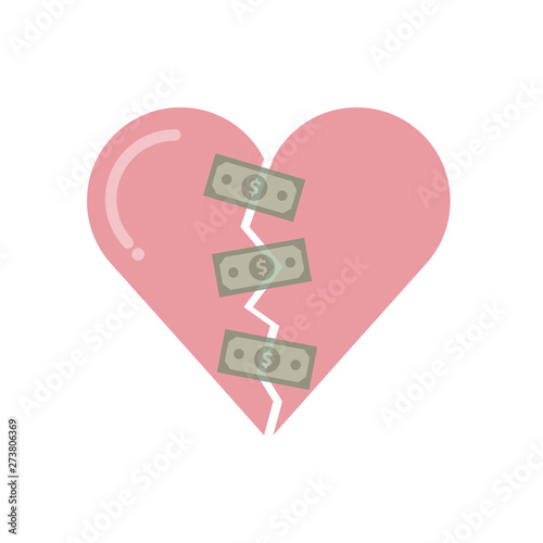 Broken heart fixed with money tape concept