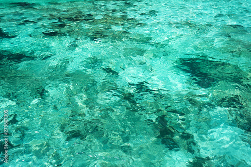 Blue clear sea water, view from the boat