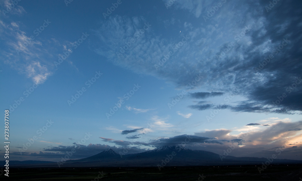 Bible mountain Ararat in Armenia with dramatic sky