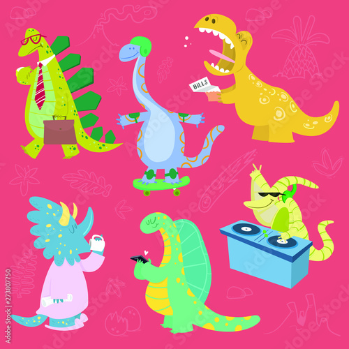 Set of cartoon dinosaurs