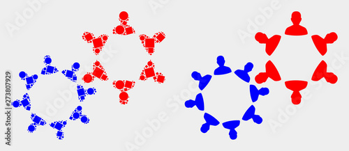 Dot and flat user collaboration icons. Vector mosaic of user collaboration organized of scattered small squares and spheric elements.