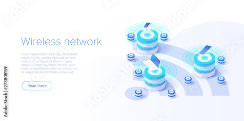Internet of things layout. IOT online synchronization and connection via smartphone wireless technology. Smart home concept with isometric icons and symbols. Vector illustration.
