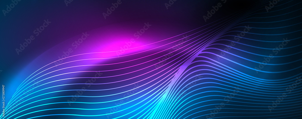 Smooth wave lines on blue neon color light background. Glowing abstract wave on dark, shiny motion, magic space light Smooth wave lines on blue neon color light background. Glowing abstract wave on dark, shiny motion, magic space light