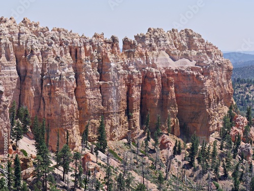 Close up of layered red rock walls at Farview Point lookout at Bryce Canyon National Park, Utah. photo