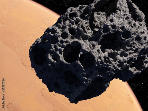 3d rendered illustration of an asteroid infront of mars