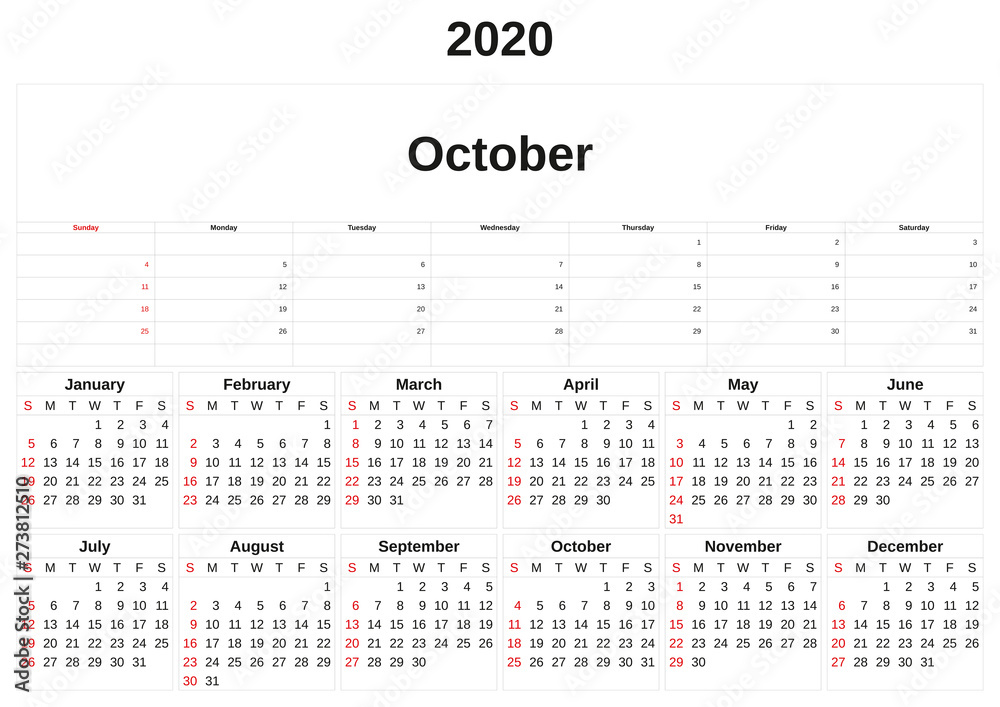 2020 a monthly calendar with white background. 2020 a monthly calendar with white background.