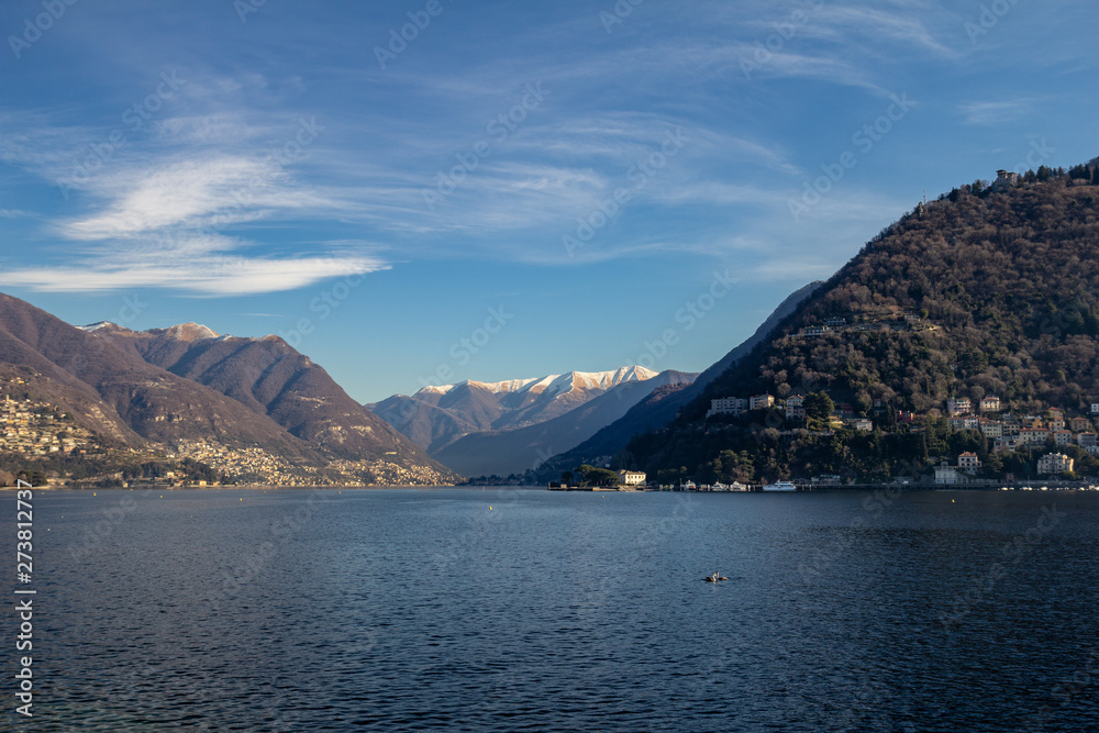 Morning view of the mountain lake Como, Italy.