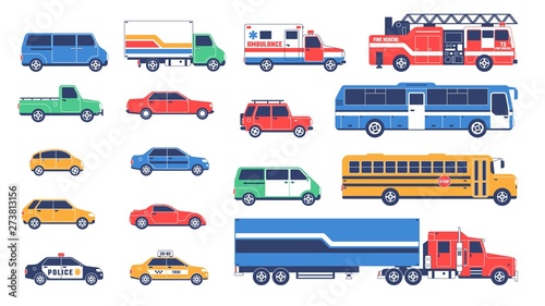 Large car set - including special services. Vector flat objects.