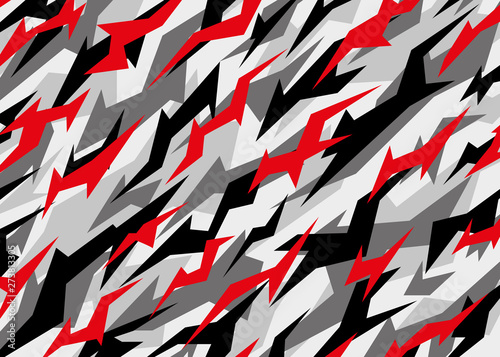Grey camouflage pattern with red highlights. Modern abstract camo Vector background illustration for web, banner, backdrop, graphic or surface design use