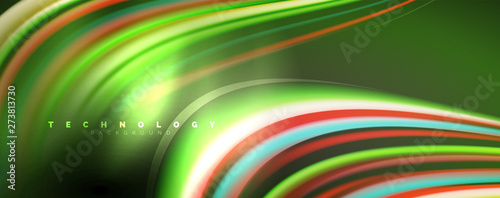 Fluid color rainbow style wave abstract background, techno modern design on black