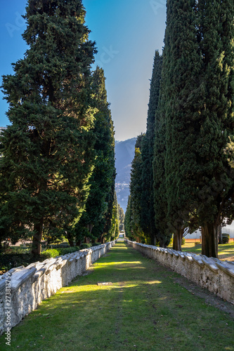Fototapeta Naklejka Na Ścianę i Meble -  The descent between the two fountains in the park of Villa D'Este on Lake Como. Cernobbio, Northern Italy.