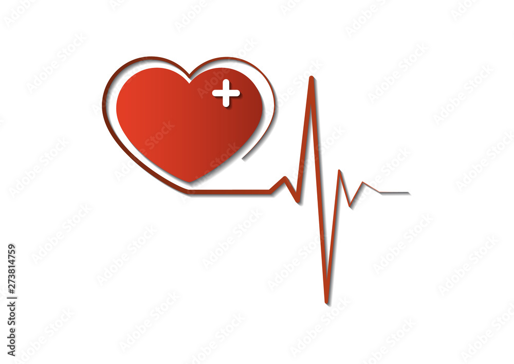 Heart icon with heartbeat sign. Label design concept hospital equipment isolated on white sign.