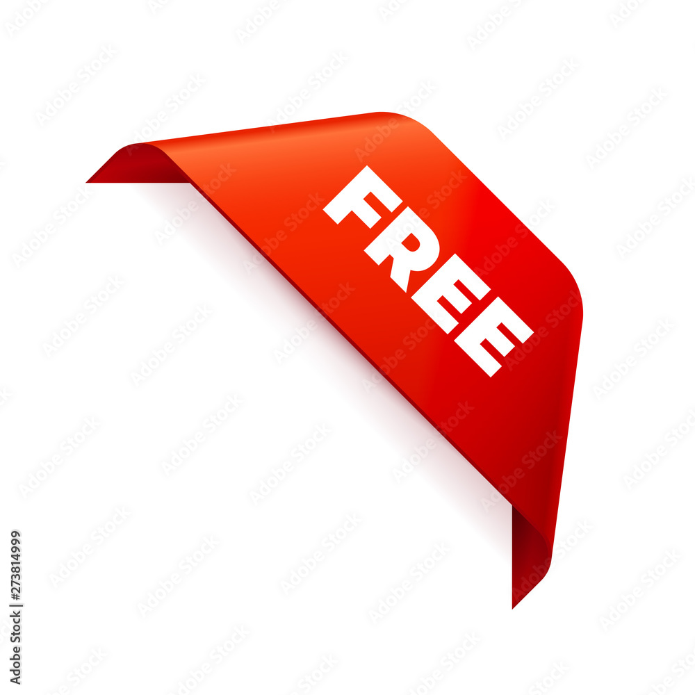 Red Vector Banner Ribbon on white background, corner ribbon, free