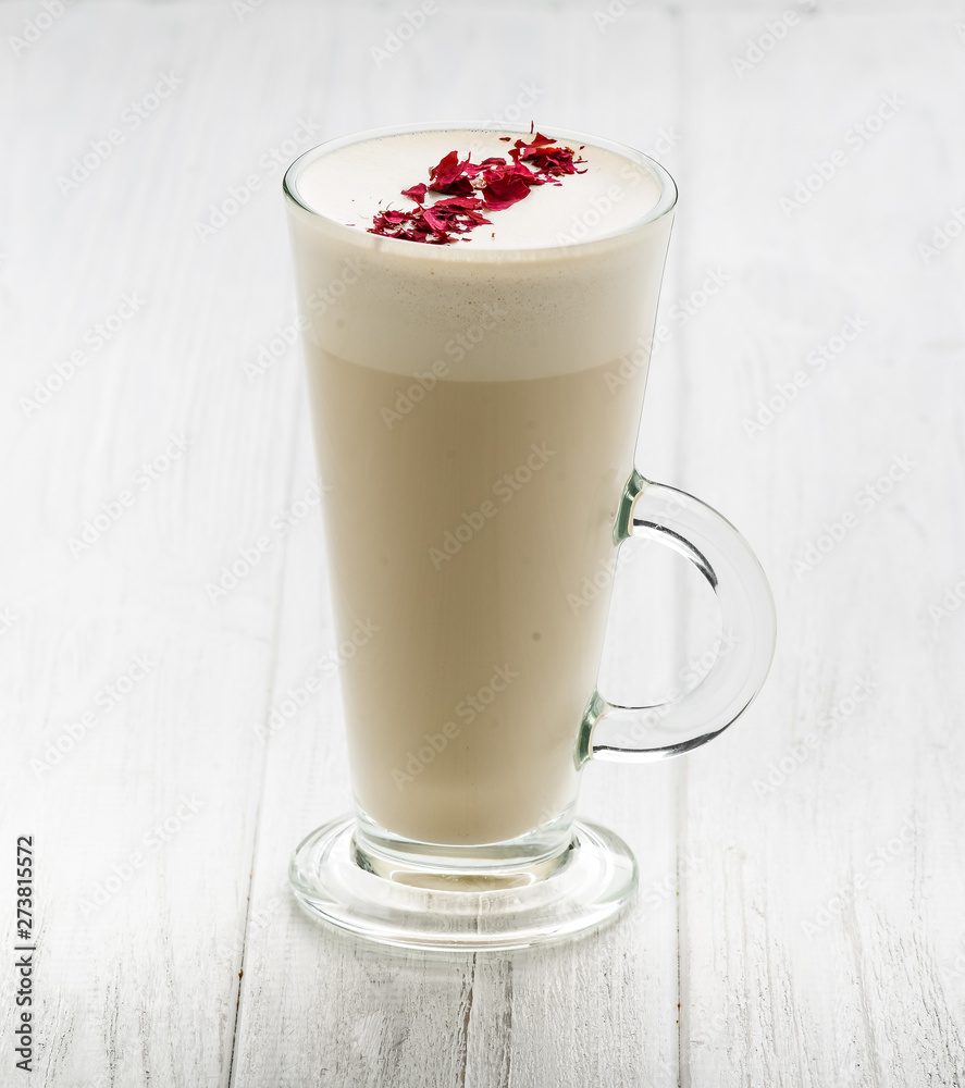 Coffee drinks with cream in glass on white background Coffee drinks with cream in glass on white background
