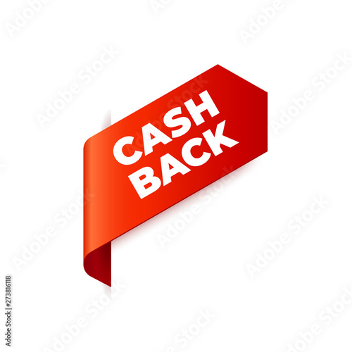 Red Vector Banner Ribbon on white background, left bookmark, cash back