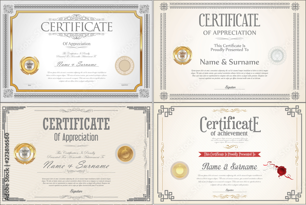 Set of Achievement certificate design with seals