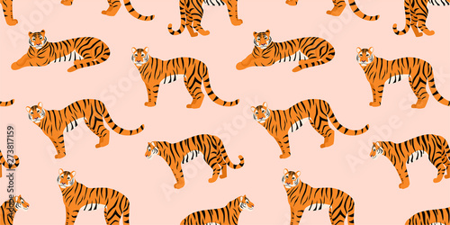 Trendy tiger pattern. Vector seamless texture.