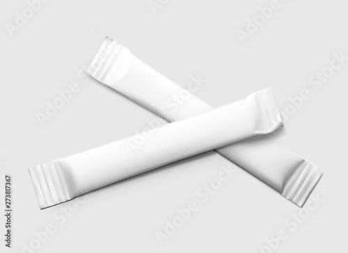 Realistic stick pack for products of the food and cosmetic industry on white background. Possibility use for granulated, powder products. Coffee, 3 in 1, sugar, Vector illustration. EPS10
