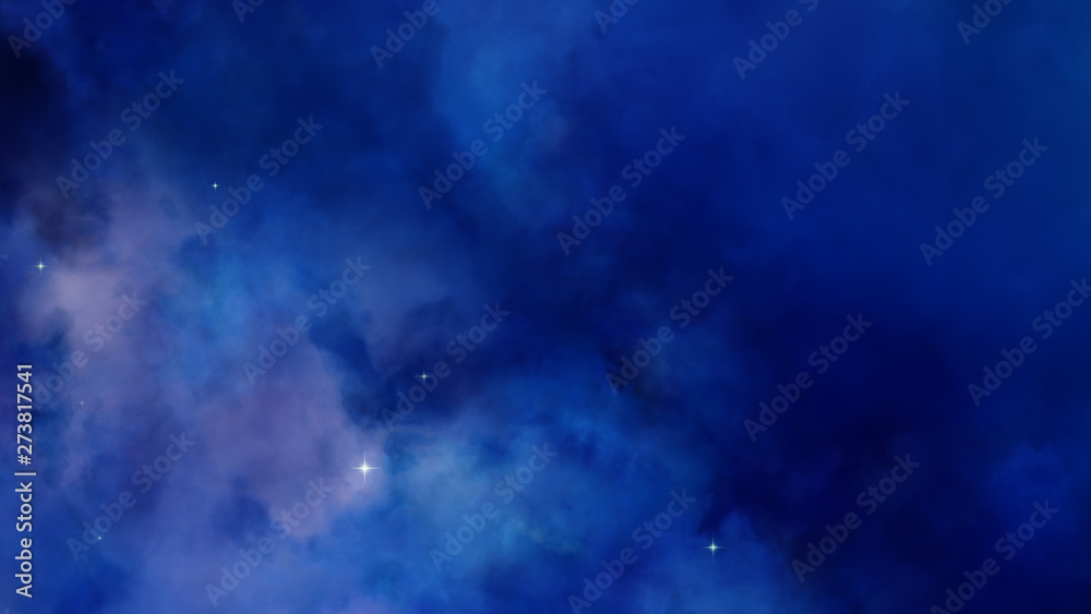 3D Nebula blue and purple clouds in the deep space