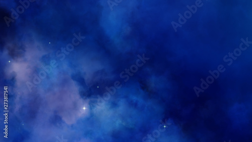 3D Nebula blue and purple clouds in the deep space