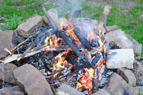 Wooden camp fire.