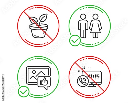 Do or Stop. Like photo, Leaves and Restroom icons simple set. Web call sign. Thumbs up, Grow plant, Wc toilet. Phone support. Business set. Line like photo do icon. Prohibited ban stop. Good or bad