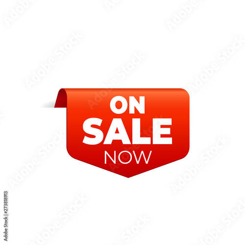 Red Vector Banner Ribbon on white background, top bookmark, on sale now