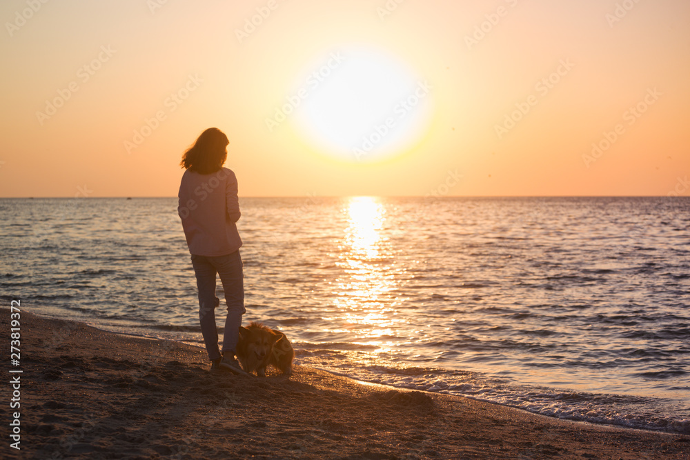  girl with a dog on the beach
