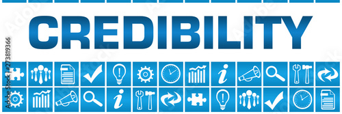 Credibility Blue Box Grid Business Symbols 
