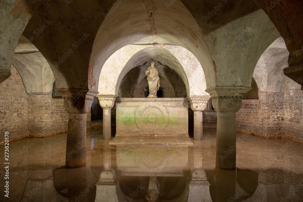 flooded crypt at the Church of San Zaccaria (Chiesa di San Zaccaria) in Venice, Italy