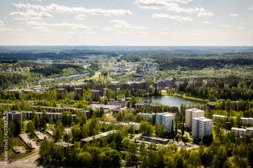 The view from the heights of the city of Koupio in Finland in summer in Sunny weather